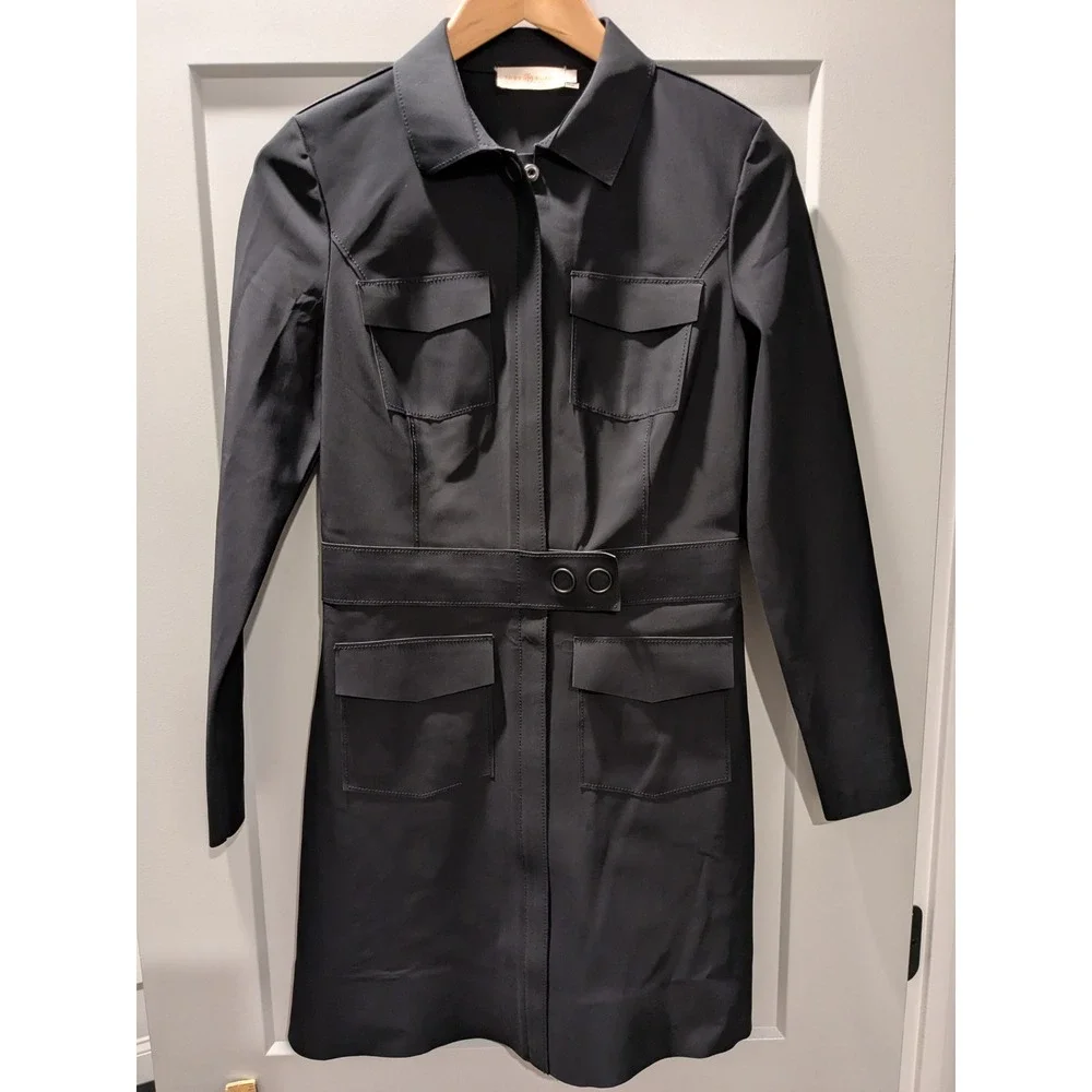 Tory‎ Burch Courbette Corpcore Trench Minidress Womens Small Black Bistretch S/P